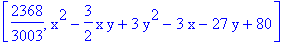 [2368/3003, x^2-3/2*x*y+3*y^2-3*x-27*y+80]